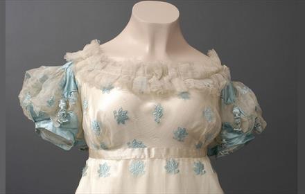 Period dress displayed at The Bowes Museum