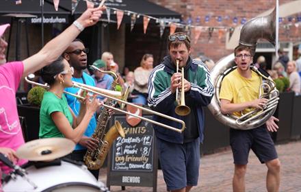 Streets of Brass performers in Durham City