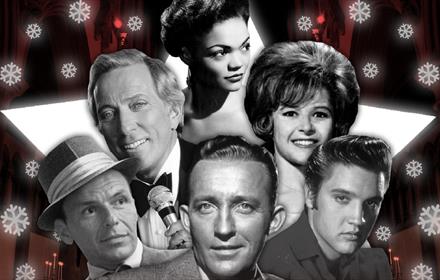 Images of famous singers such as Frank Sinatra and Elvis.