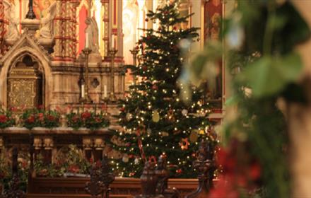 Image of a Christmas tree in the chapel at Ushaw.