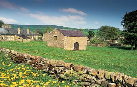 Teesdale landscape, stone barn, stone cottages