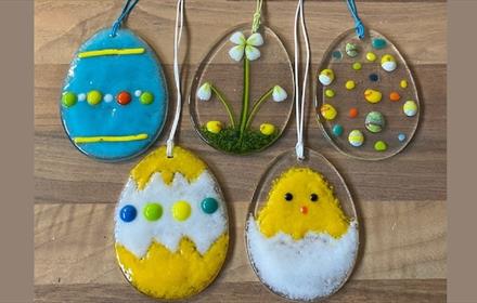 Egg shaped Easter decorations made from fused glass