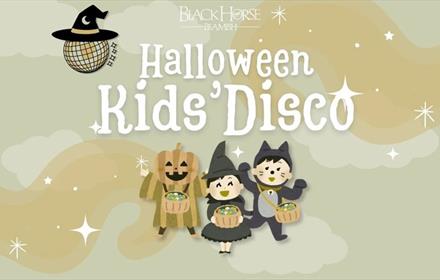 Cartoon images of children dressed in Halloween costume with the wording Halloween Kid's Disco