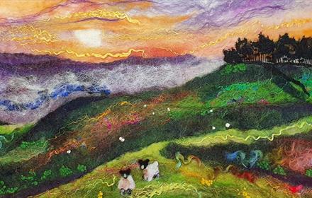 Felting Artwork: Image of a beautiful countryside scene as the sun sets.