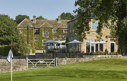 Headlam Hall, grounds, golf flag pole, grass