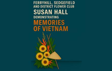 Details of event with image of sunflowers straw hat and cane