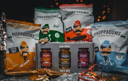 A selection of proppadoms and chutney gift sets