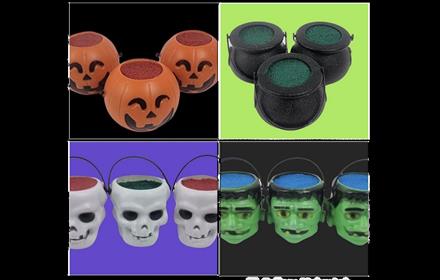 Halloween Bath Bombs in the shape of pumpkins, skulls, cauldrons and incredible hulk