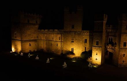 Raby Castle lit up at night