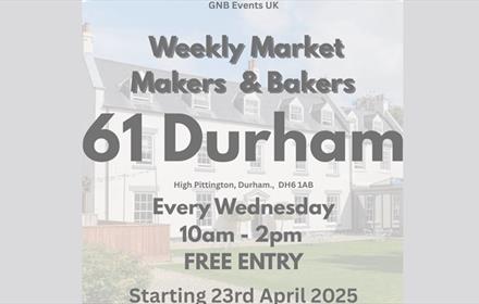poster with details of market with an image of 61 Durham in the background