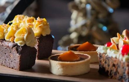 A plate of desserts, festive afternoon tea at Seaham Hall