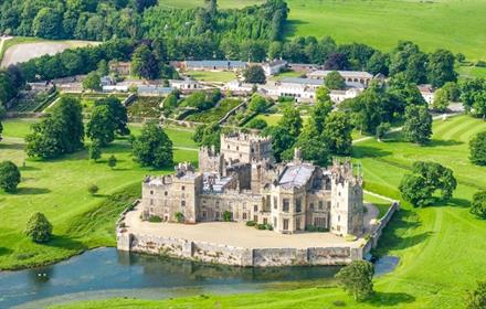 Aerial view of Raby Castle and grounds