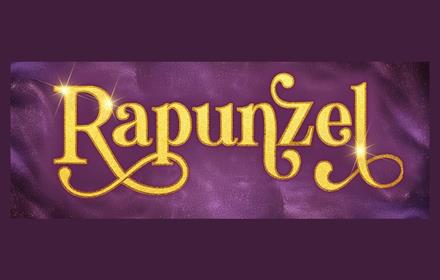 Rapunzel written in gold on a purple background.