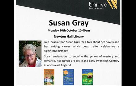 Photo of Susan Gray, and three of her novels.