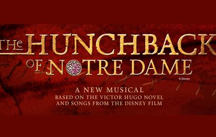 The Hunchback of Notre Dame written in gold on a red background.