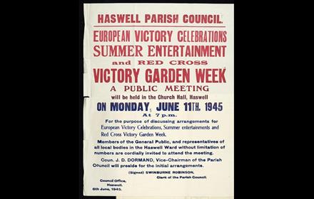 Traditional poster advertising VE celebrations in Haswell from 1945