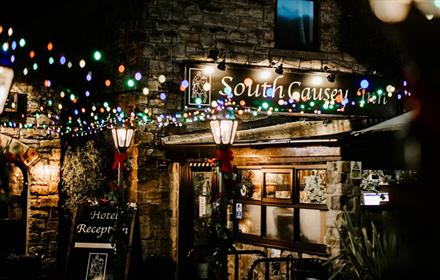 Fairy lights outside of South Causey Inn.