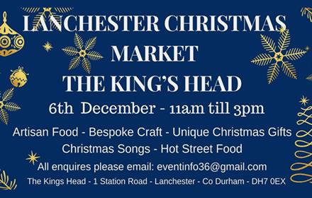 Lanchester Christmas Market - 6th December, 11am - 3pm. Poster decorated with Christmas decorations.