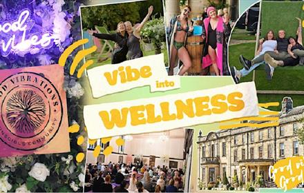 Vibe into Wellness, selection of photos of people coming together and having a good time.