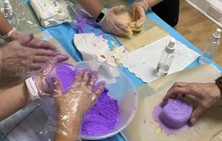 People making bath bombs at Lanchester Garden Centre
