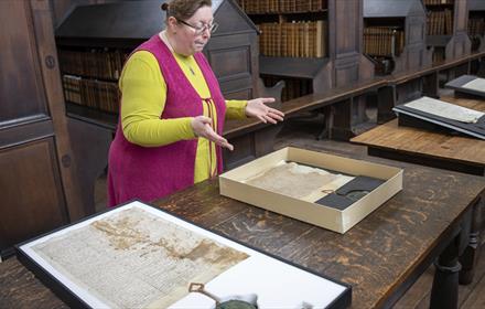 Marie-Thérèse, Exhibitions & Collections Officer, presenting talks about the Magna Carta