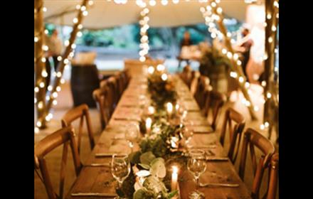 Lumley Castle Tipi Wedding - softly lit with fairy lights