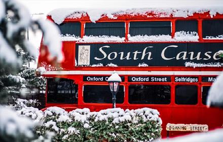 Snow covered double decker bus at South Causey Inn