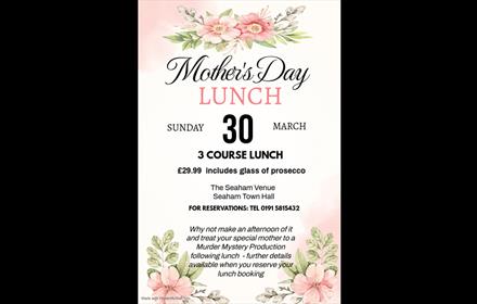 Mother's Day Lunch. 30th March, menu decorated with floral patterns.