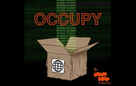 Illustration of a cardboard box, with text above that says, 'occupy'. 
