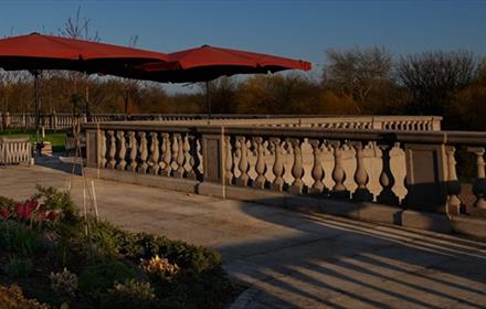 Sunny outdoor terrace at Seaham Hall Hotel