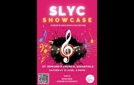 SLYC showcase, graphic image of musical notes, stave and treble clef