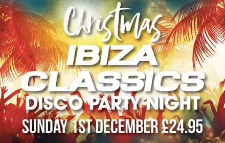 Christmas Ibiza Classics, graphic image of crowd with their hands in the air partying in Ibiza