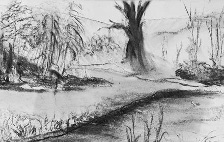 Charcoal landscape sketch ©TheBowesMuseum