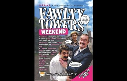 Fawlty Towers Weekend 02/08/2025. Poster shows 3 cast members