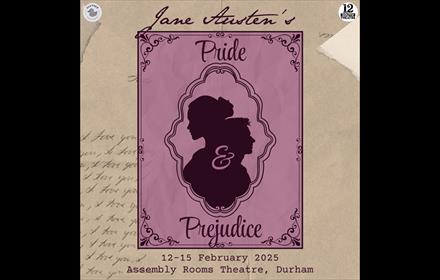 Text reads, 'Jane Austen, Pride and Prejudice' Silhouette of Elizabeth Bennet and Mr Darcy