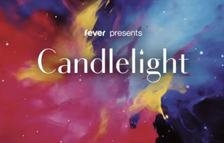 Abstract colourful background with 'Fever presents Candlelight' in the foreground.
