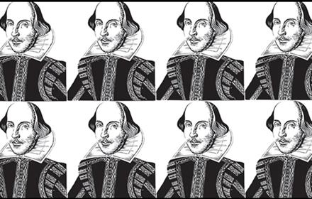8 black and white illustrations of Shakespeare.
