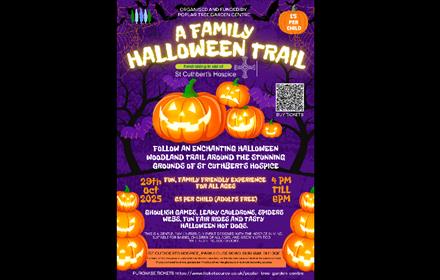 A Family Halloween Trail at St. Cuthbert's Hospice. Poster shows Pumpkins.
