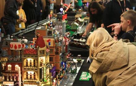 People enjoy looking at a fantastic array of intricate LEGO®️ creations at Durham Brick Show.