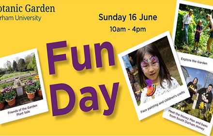Botanic Garden Fun Day poster,  children enjoying face-painting and exploring the garden.