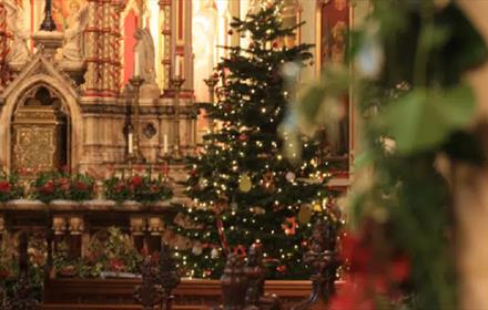 Christmas Tree amd festive decorations for the setting of the Christmas Carol concert