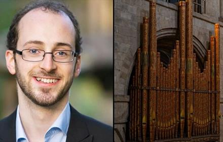 2 Photos: one of an organist, and the other Durham Cathedral's magnificent 98-stop Willis/Harrison organ.