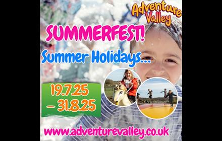 Poster of children enjoying rides and attractions at Adventure Valley.