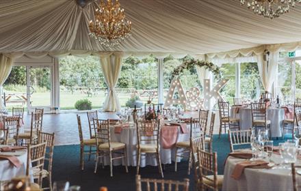 Orchard Marquee with panoramic views of the Beamish valley staged for a wedding