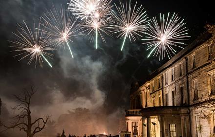 Fireworks display going off over Beamish Hall Hotel