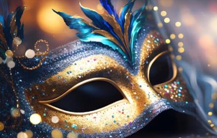 Festive masquerade mask in blues, gold and silver