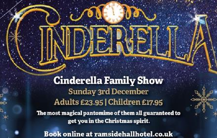 Text reads, 'Cinderella' against a background of stars and snowflakes.