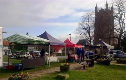 Stalls at Sedgefield Farmers Market on the village green