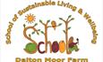 School of Sustainable Living and Wellbeing logo with trees fruits an owl and a person sitting with a flower