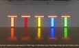 Colourful artwork in the shape of 5 letter Ts. Dan Flavin. Untitled (to Don Judd, colourist) 1-5 1987.
